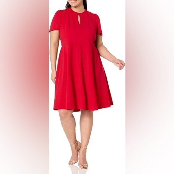 Tommy Hilfiger Women's Plus Size Fit and Flare Midi Dress Red Size 12 - Picture 2 of 4
